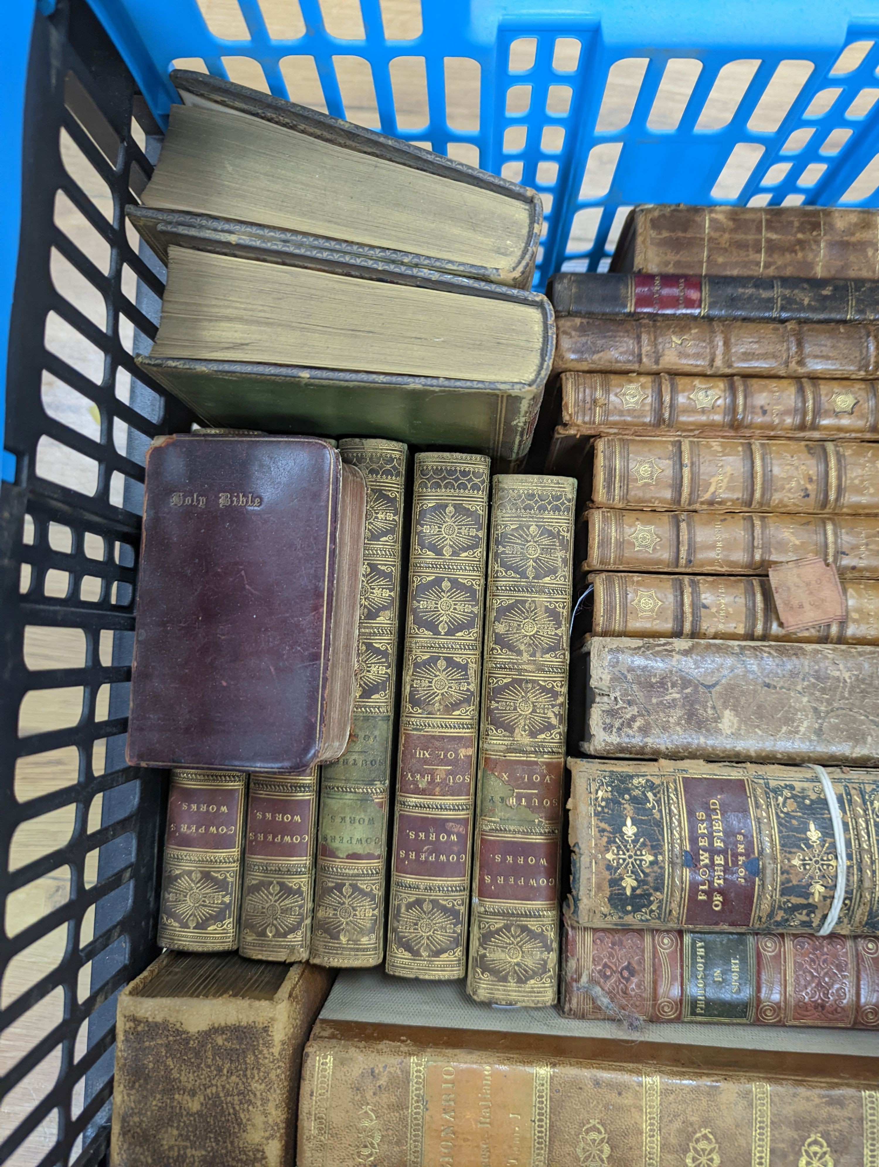 A quantity of leather bound books